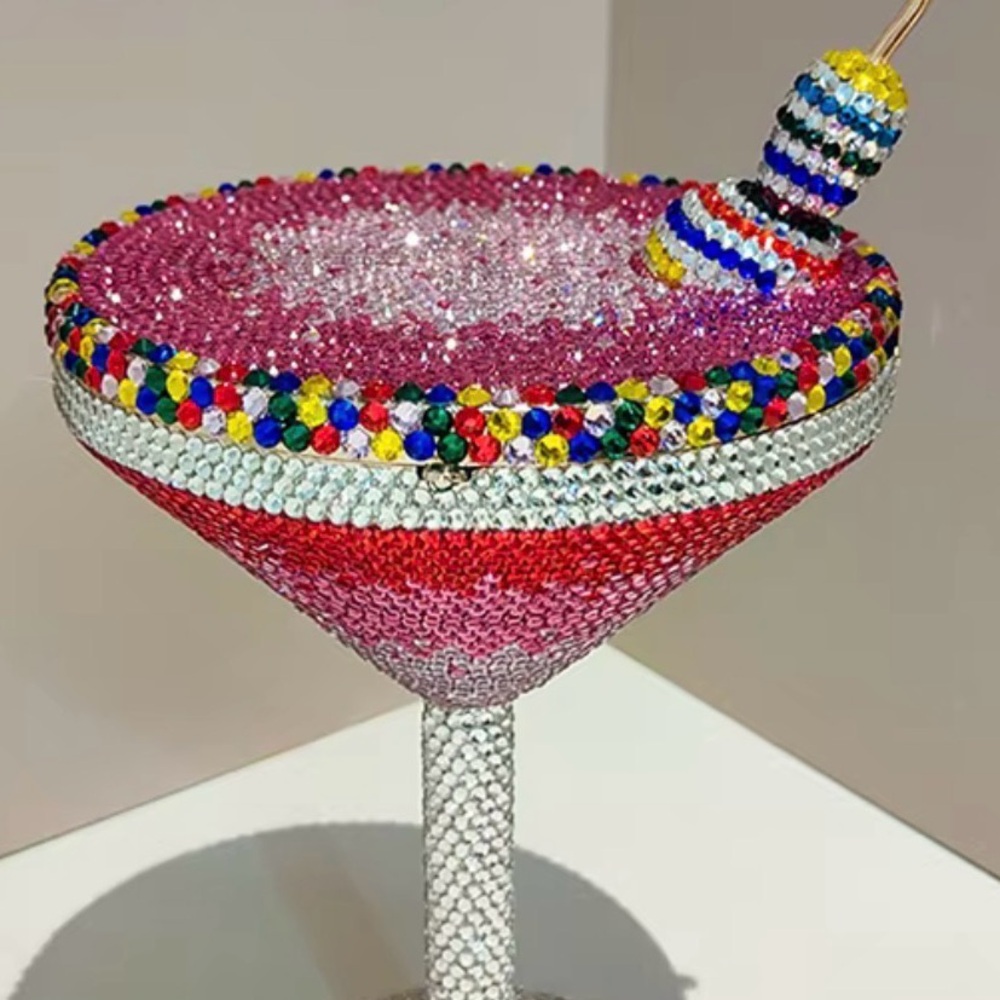Key West Multicolor Rhinestone Embellished Martini Cocktail Clutch Purse Bag - Picture 3 of 5